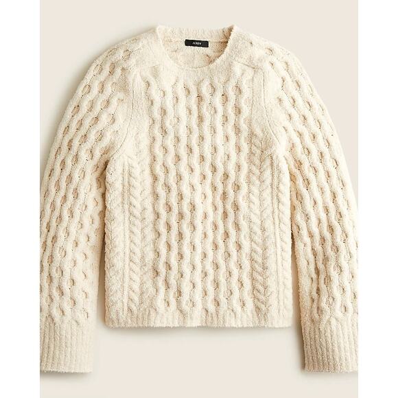 J. Crew Sweaters - J.Crew Cotton-Blend Bouclé Cable Knit Sweater XL Wide Sleeve Fuzzy Soft
